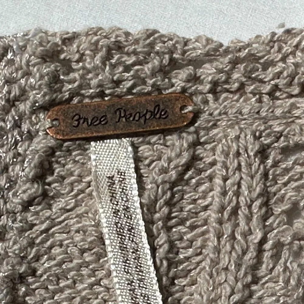 Free People Boho Crochet Tie Open Back S Top Stone Beige Tan Long Sleeves EUC - Picture 4 of 13